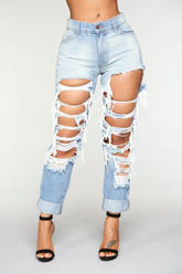 Simply Shredded Boyfriend Jean - Light Blue Wash